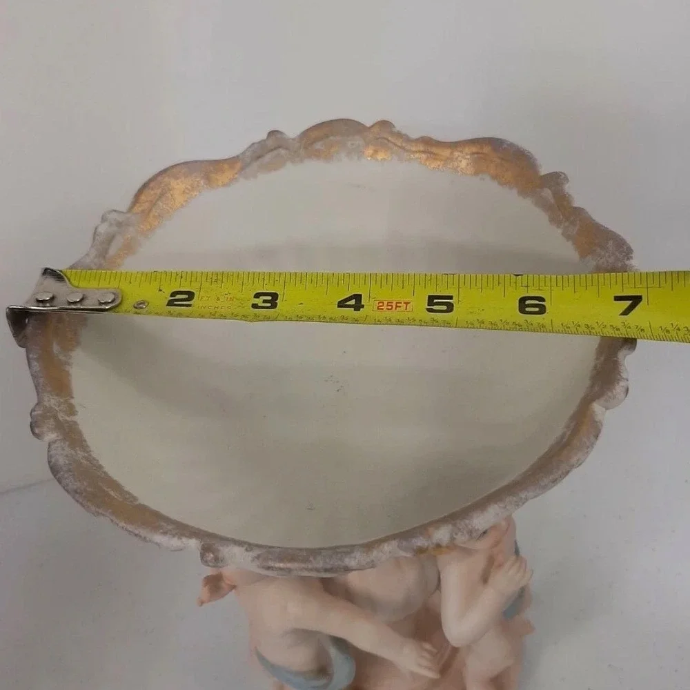 Vintage Porcelain Cherub Compote Bowl Gold‎ Gilt Putti Centerpiece Pedestal 9.5